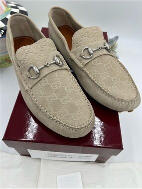 Men’s Gucci suede GG embossed loafers size 12.5 fits 13 US made Italy